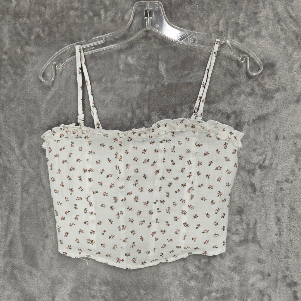 Little Lie Crop Top Women M Ivory Floral Madeline Smocked Coquette Cottagecore